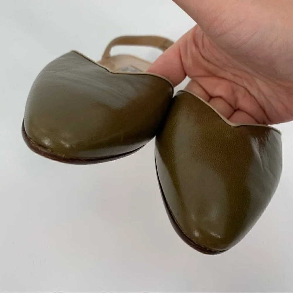 New Calvin Klein Classics heel 8 N olive green  Tan Italian leather vintage 80s